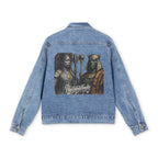 Page Unlimited Knights denim jacket | medieval helmet sword logo