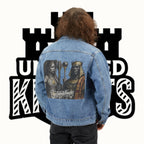 Page Unlimited Knights denim jacket | medieval helmet sword logo