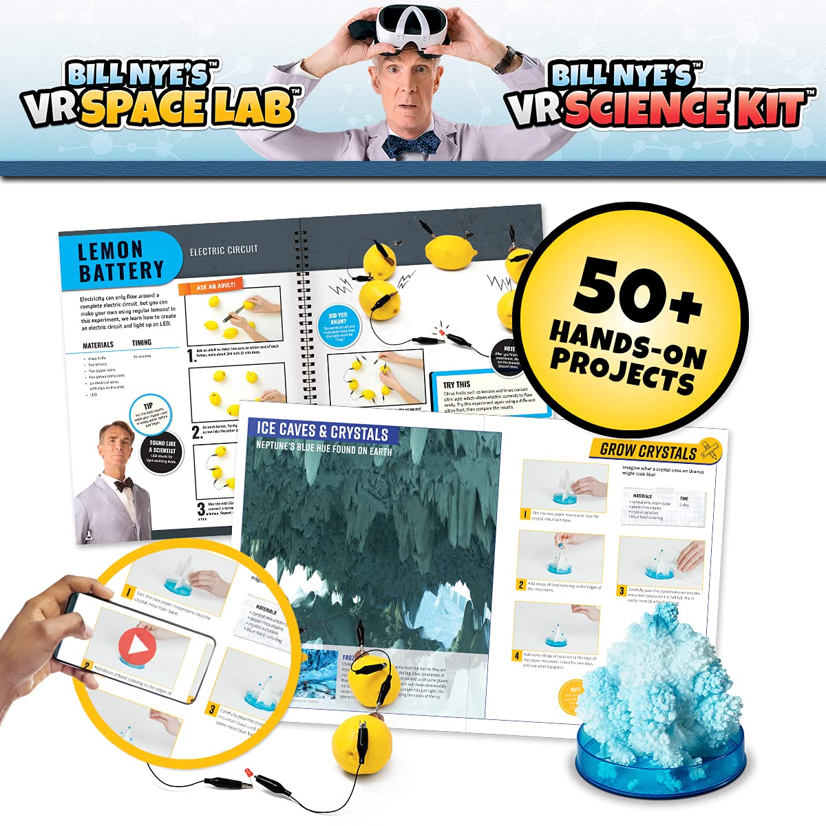 Abacus Brands Bill Nye's VR Science Kit and VR Space Lab - Virtual Reality Kids Science Kit, Book and Interactive STEM Learning Activity Set (2 in 1 Combo Pack) - for Ages 8 and Up [Packing May Vary]