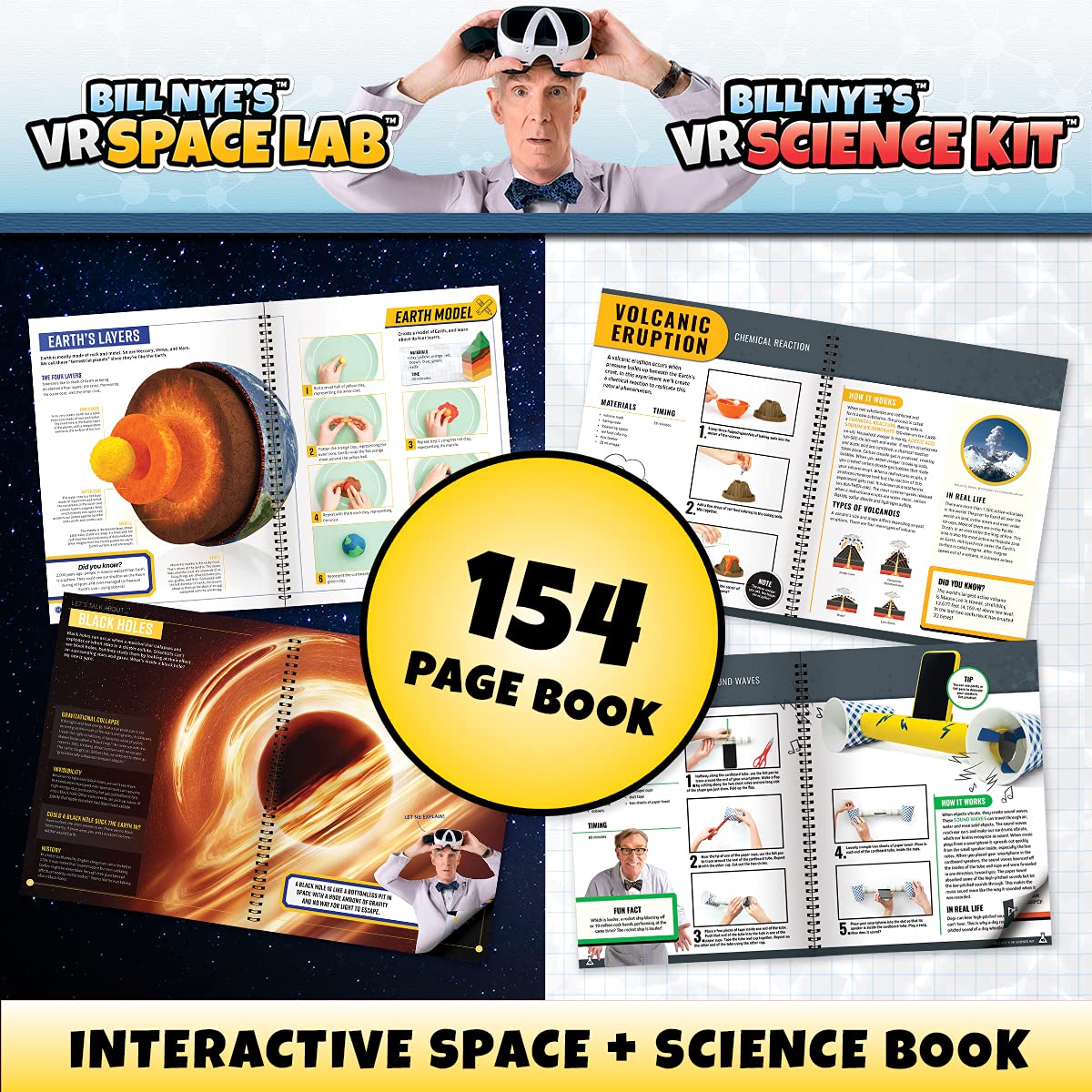 Abacus Brands Bill Nye's VR Science Kit and VR Space Lab - Virtual Reality Kids Science Kit, Book and Interactive STEM Learning Activity Set (2 in 1 Combo Pack) - for Ages 8 and Up [Packing May Vary]