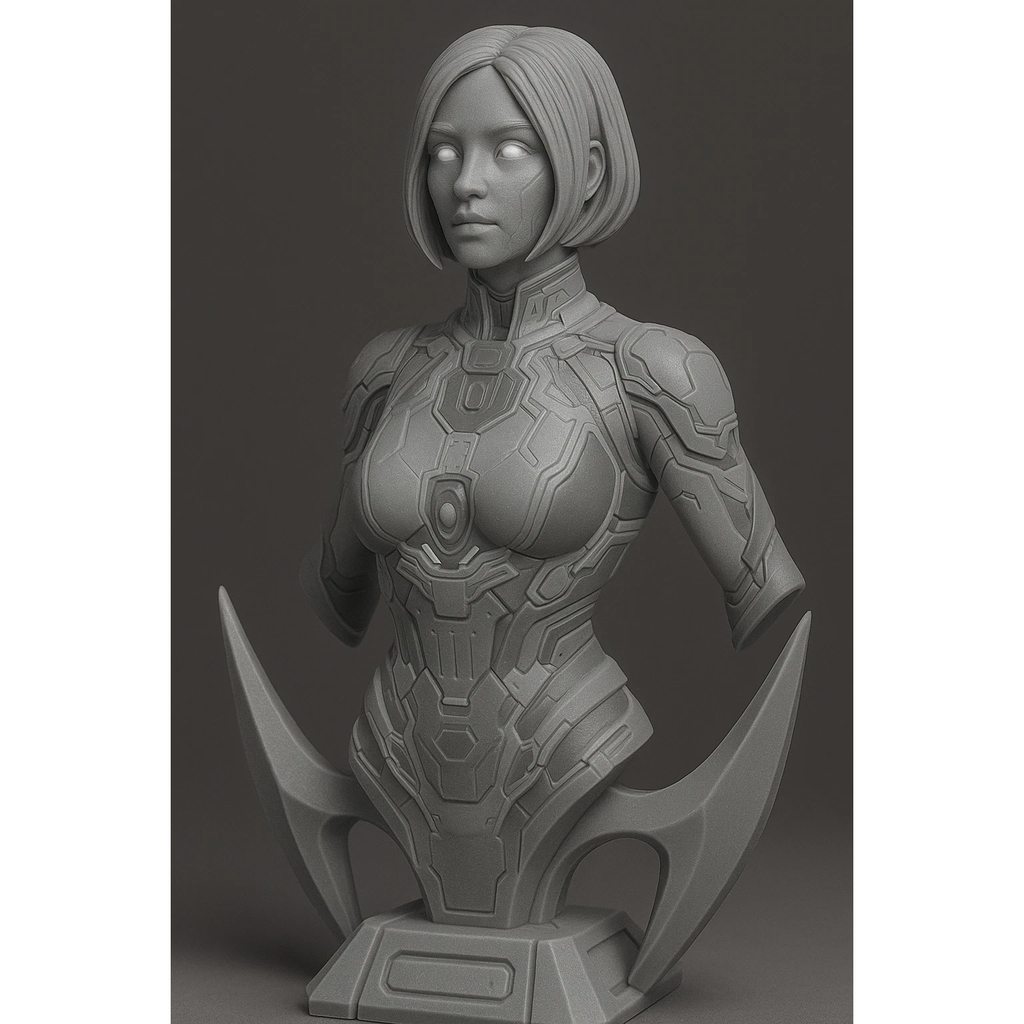 Cortana Halo 3D Printed Fan Art Bust | 7" Custom PLA Unpainted Figure Statue
