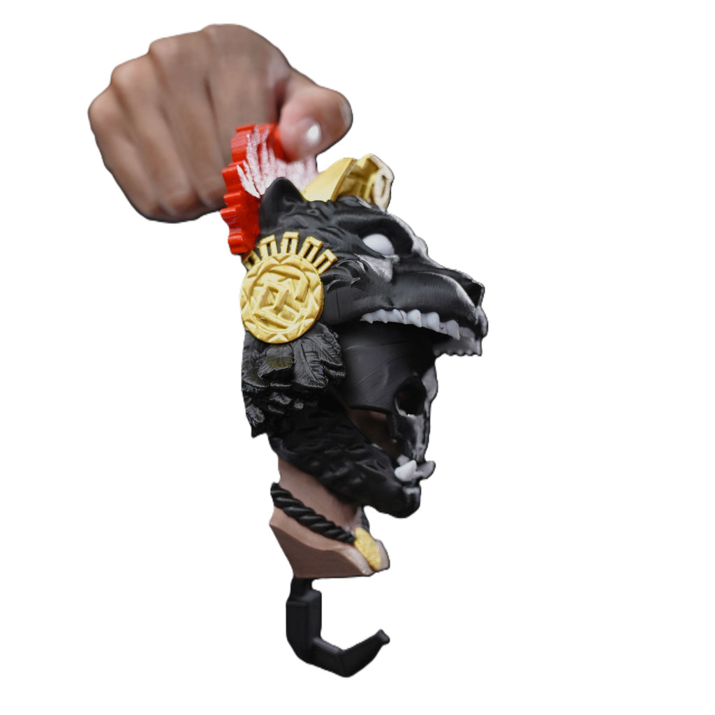 Jaguar Warrior Key Holder 3D Printed Wall Mount Tribal Mask Organizer Decor Art