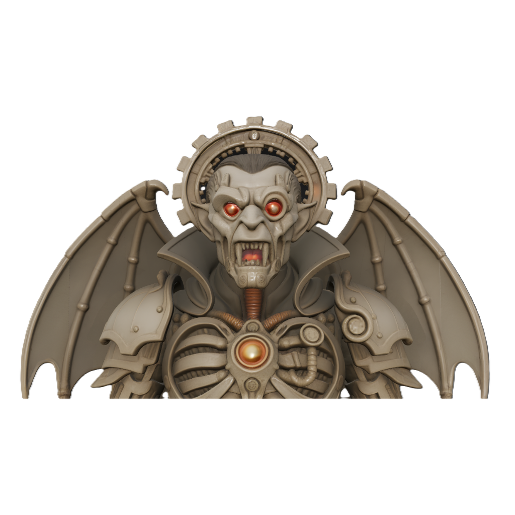 Sculpture imprimée en 3D d'un fan art steampunk de Dracula – Vampire gothique mécanique