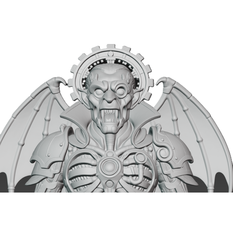 Sculpture imprimée en 3D d'un fan art steampunk de Dracula – Vampire gothique mécanique