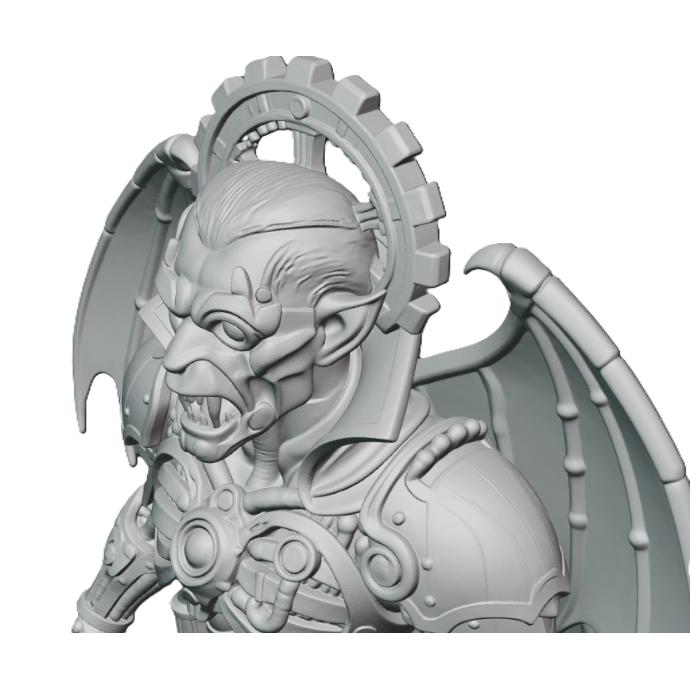 Sculpture imprimée en 3D d'un fan art steampunk de Dracula – Vampire gothique mécanique