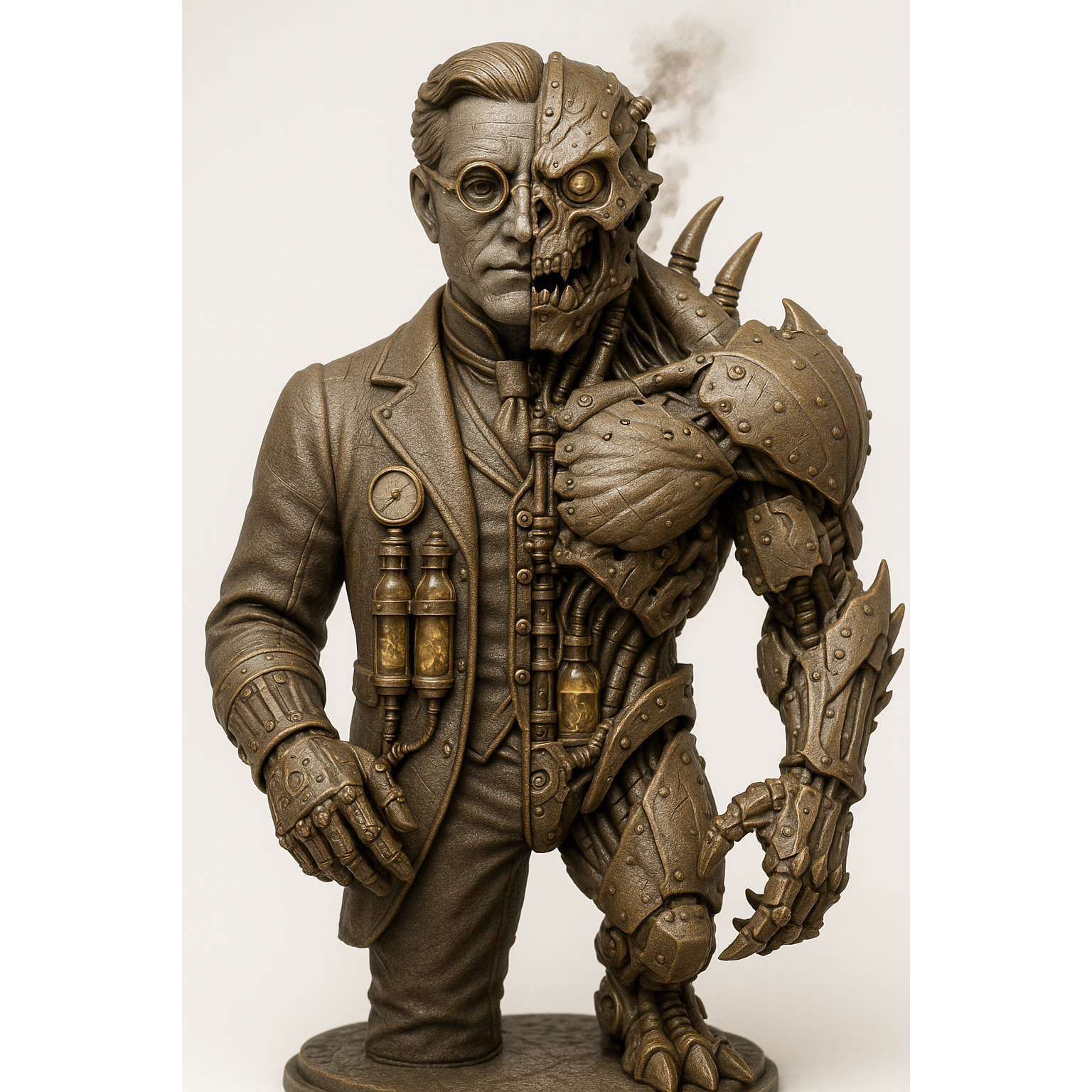 Steampunk Dr. Jekyll & Mr. Hyde 3D-Printed Split-Form Sculpture – Fan Art