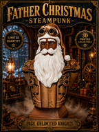 3D Printed Steampunk Father Christmas Bust Statue 7" Holiday Collectible Decor