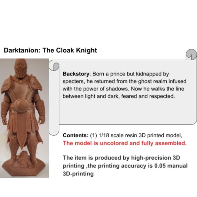 Modèle 3D haute résolution du chevalier Darktanion, figurine de héros en armure médiévale fantastique.