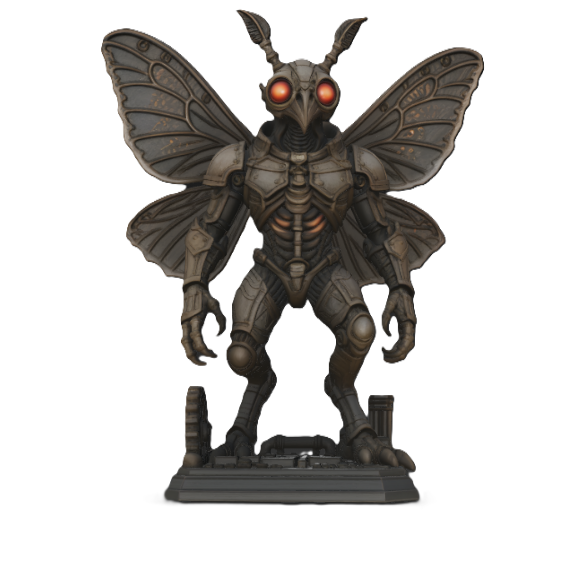 Sculpture 3D imprimée par un fan, représentant Mothman style steampunk – Statue très détaillée