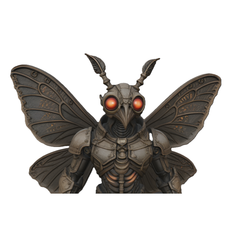 Sculpture 3D imprimée par un fan, représentant Mothman style steampunk – Statue très détaillée