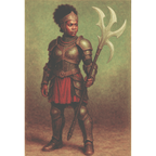 Modèle 3D haute résolution de Nayasha Stormblade, héroïne en armure médiévale fantastique.