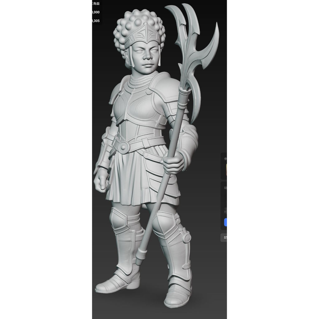 Modèle 3D haute résolution de Nayasha Stormblade, héroïne en armure médiévale fantastique.