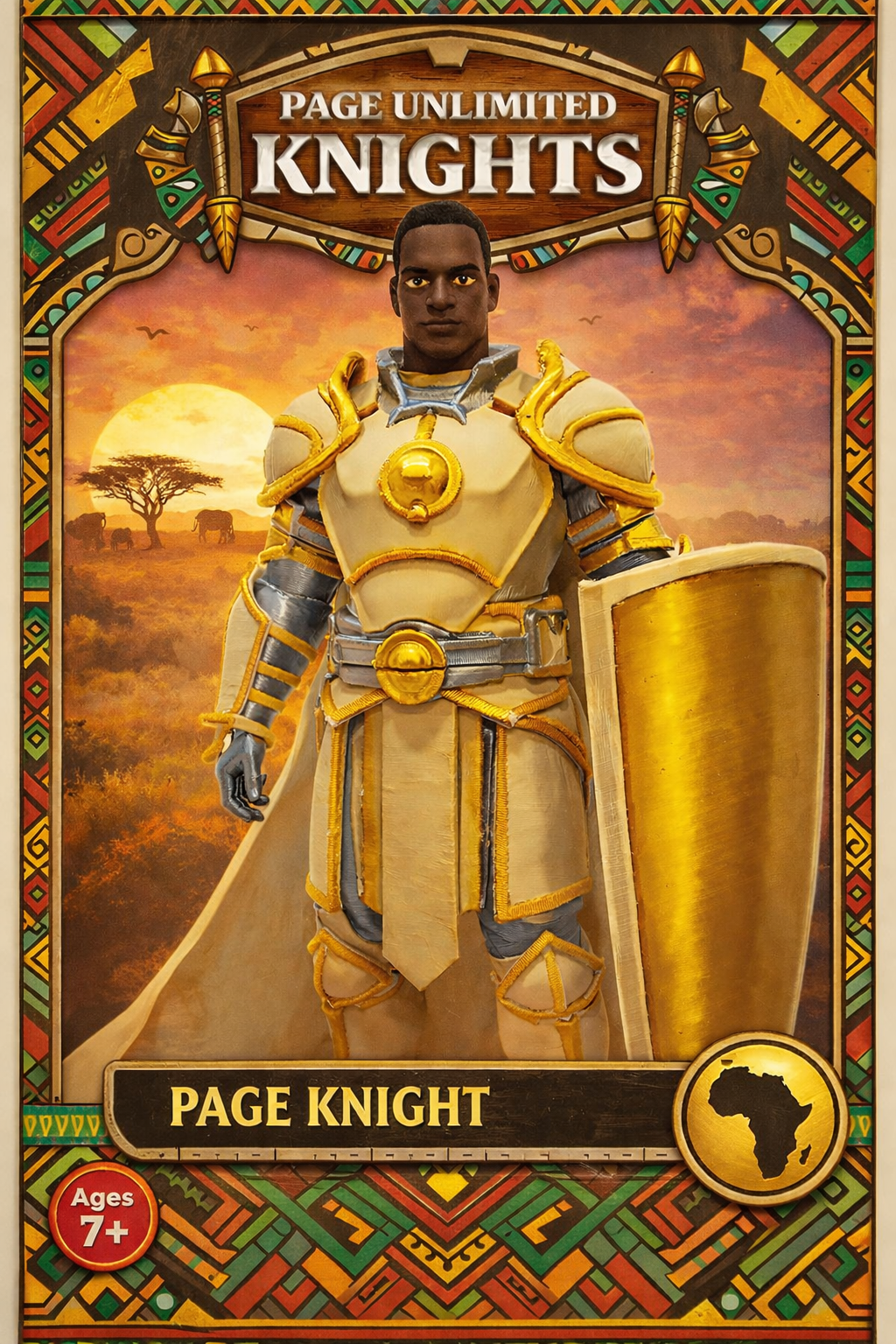 Page Unlimited Knights Page Knight Fantasy Armor Figure, 3D Printed PLA, 7 Inch, Cream and Gold