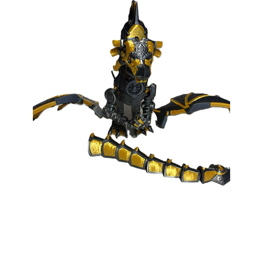 Epic Steampunk Dragon Statue 3D Printed Grey & Gold Fantasy Figure 10 in Decor