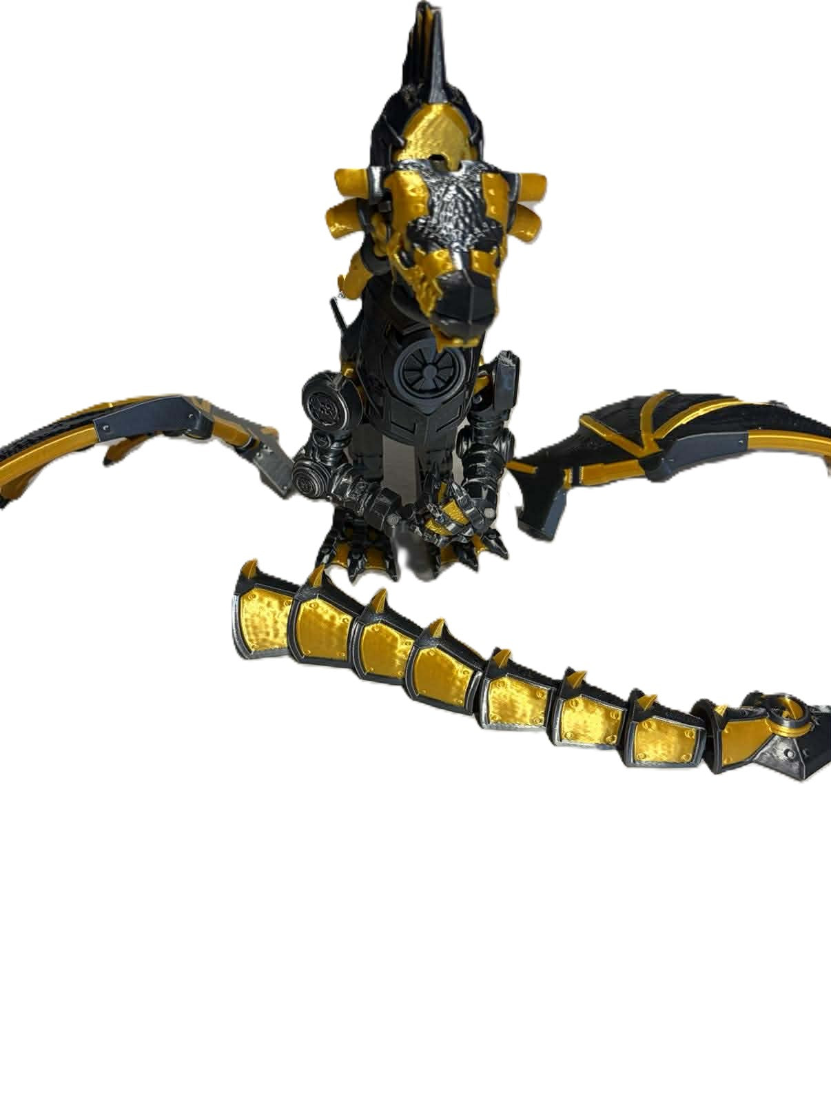 Epic Steampunk Dragon Statue 3D Printed Grey & Gold Fantasy Figure 10 in Decor