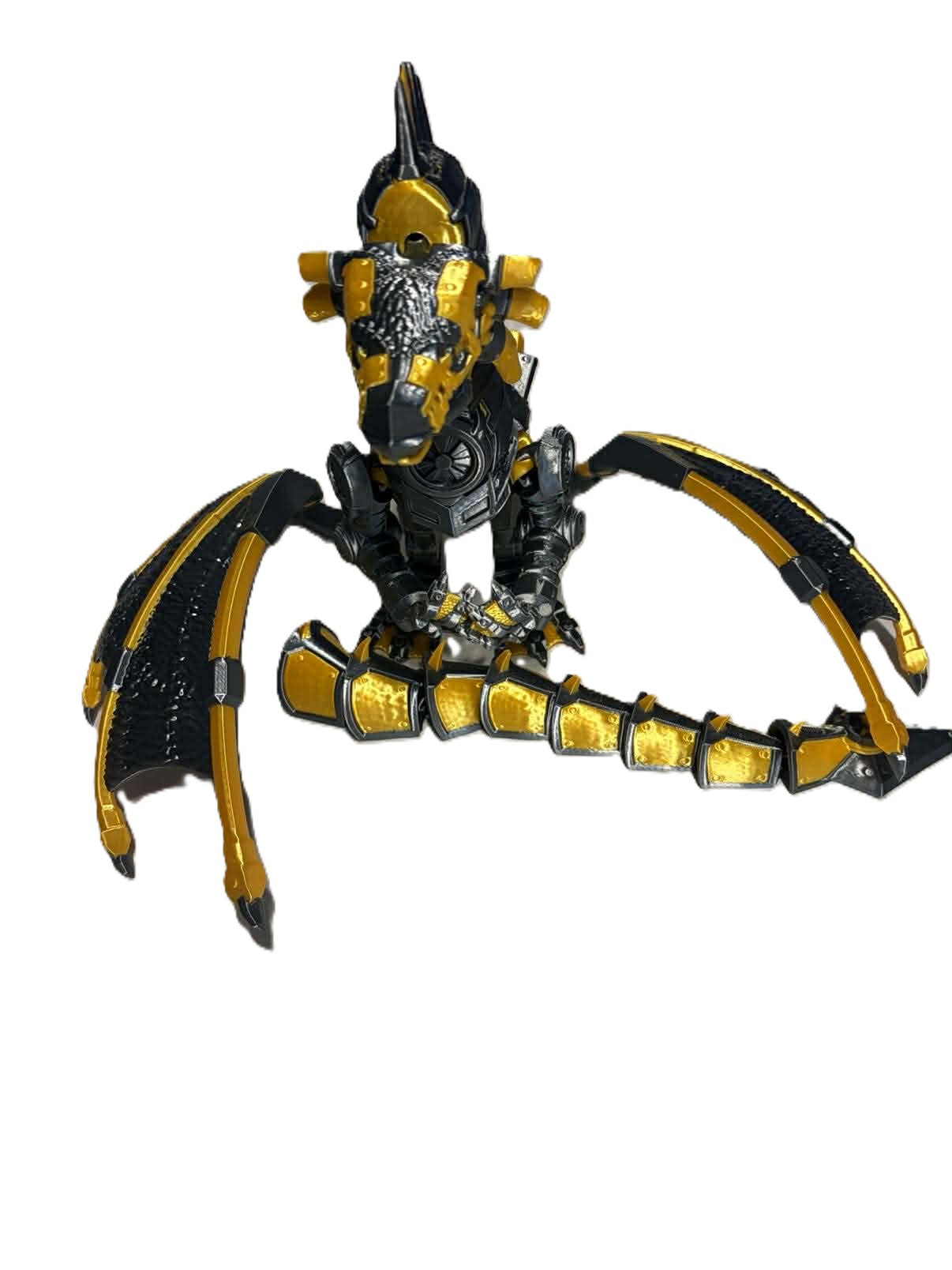 Epic Steampunk Dragon Statue 3D Printed Grey & Gold Fantasy Figure 10 in Decor