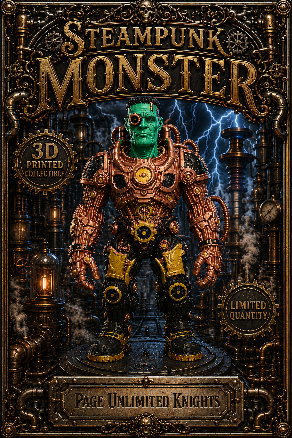 3D Printed Steampunk Monster Figure Gothic Horror Statue Toy