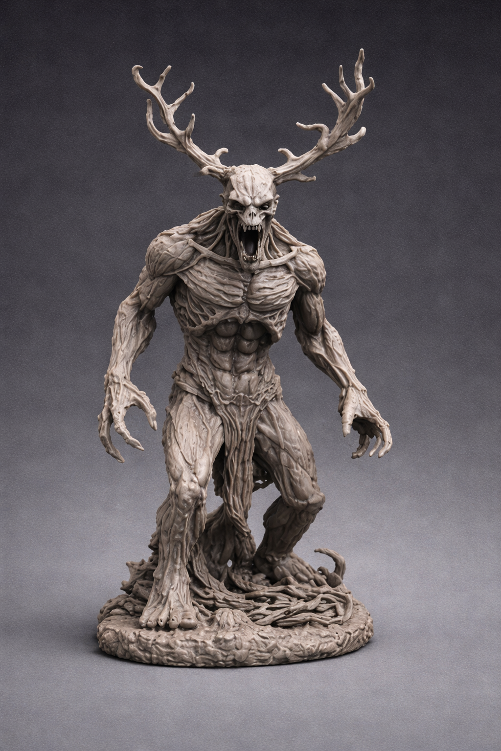 Steampunk Wendigo 3D Printed Figure 7in Grey Horror Statue