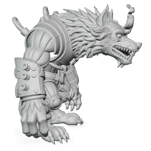Sculpture de loup-garou steampunk imprimée en 3D | Art de fan | Statue hybride mécanique