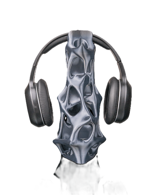3D Printed Headphone Stand Sculptural Desk Holder Gray 9.8in Decor
