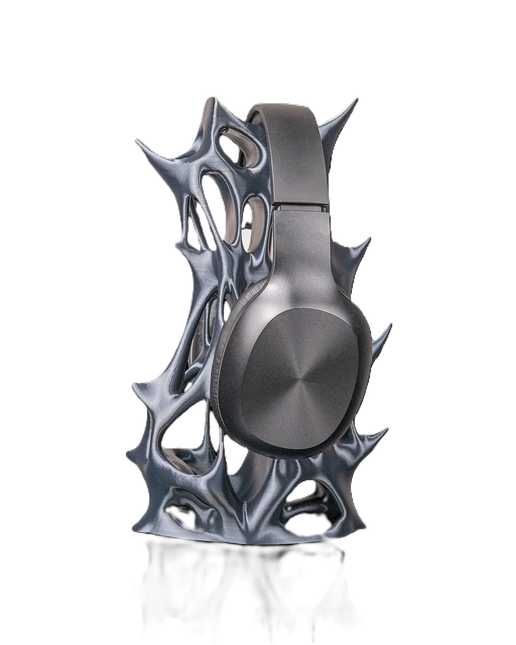 3D Printed Headphone Stand Sculptural Desk Holder Gray 9.8in Decor
