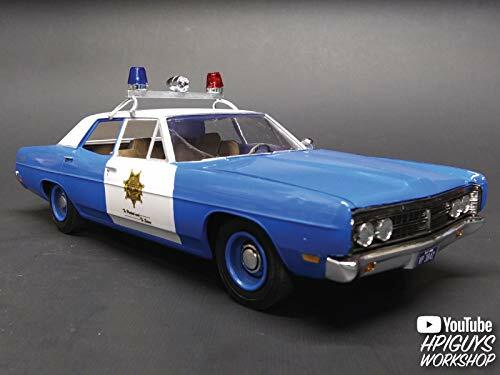 Round 2 Unknown AMT 1970 Ford Galaxie Police Car (James Bond) 2T 1/25 Scale Plastic Model Kit Movie Replica, Blue (AMT1172M)
