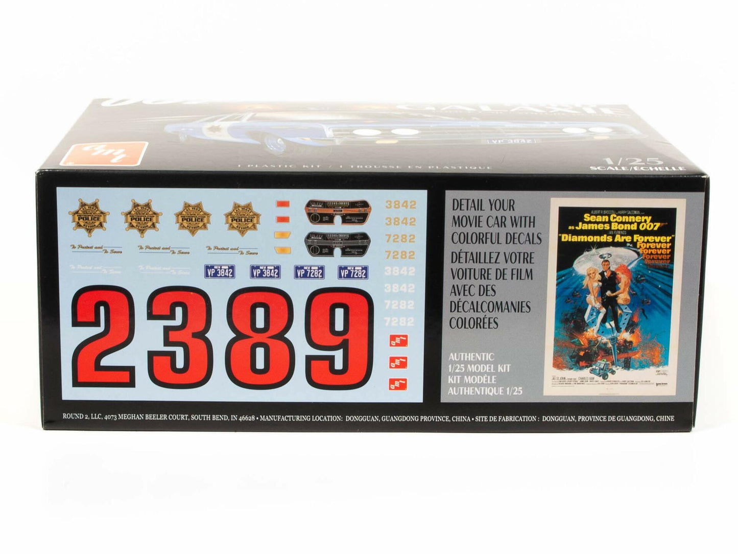 Round 2 Unknown AMT 1970 Ford Galaxie Police Car (James Bond) 2T 1/25 Scale Plastic Model Kit Movie Replica, Blue (AMT1172M)