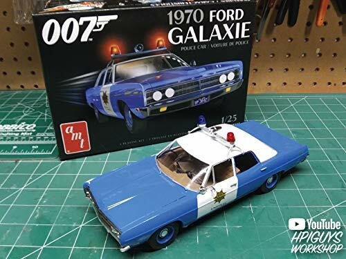 Round 2 Unknown AMT 1970 Ford Galaxie Police Car (James Bond) 2T 1/25 Scale Plastic Model Kit Movie Replica, Blue (AMT1172M)