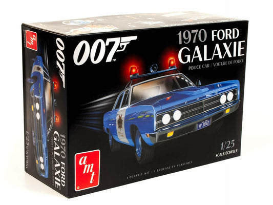 Round 2 Unknown AMT 1970 Ford Galaxie Police Car (James Bond) 2T 1/25 Scale Plastic Model Kit Movie Replica, Blue (AMT1172M)