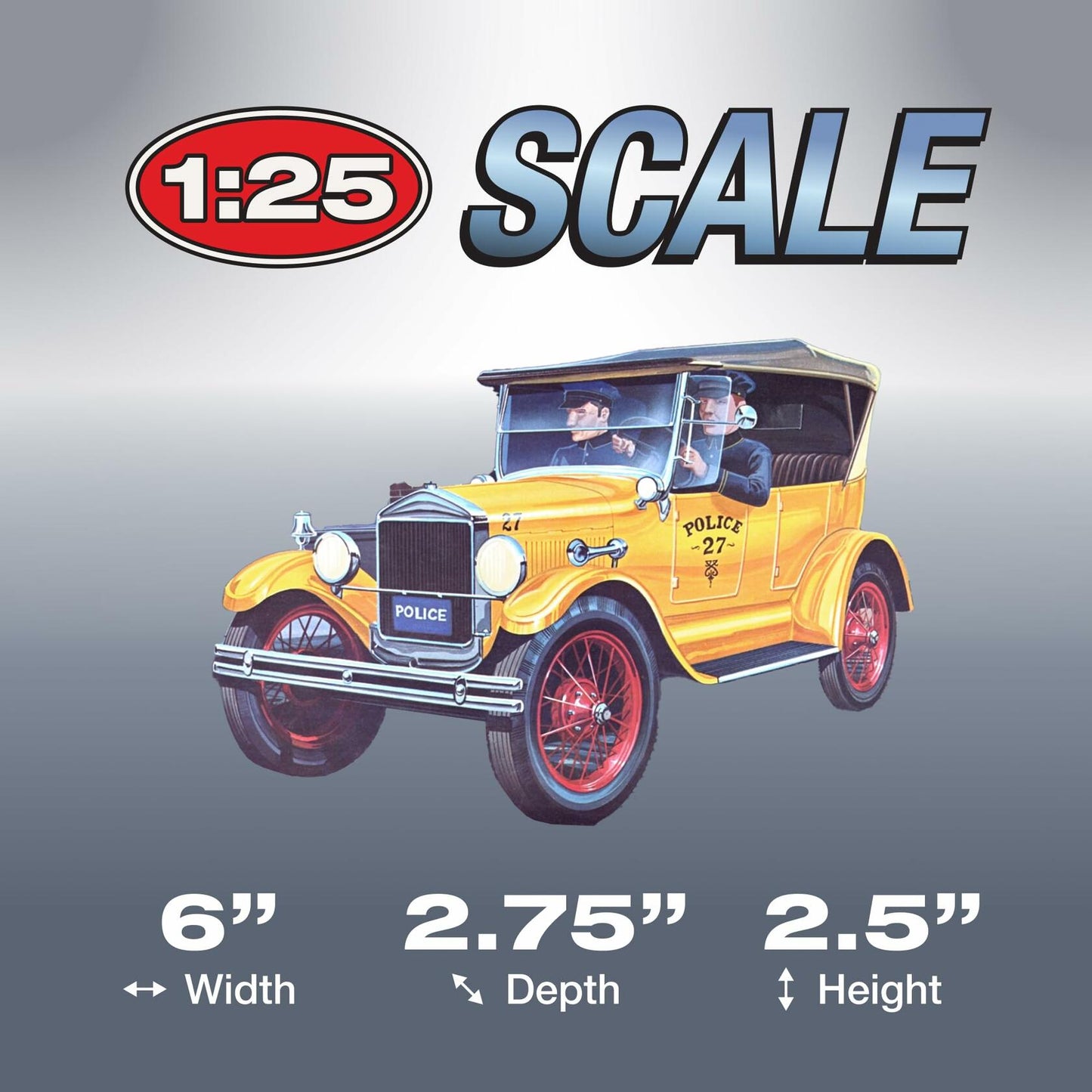 AMT 1927 Ford T Vintage Police Car 1/25 Scale Replica Plastic Model Kit, Black (AMT1182)