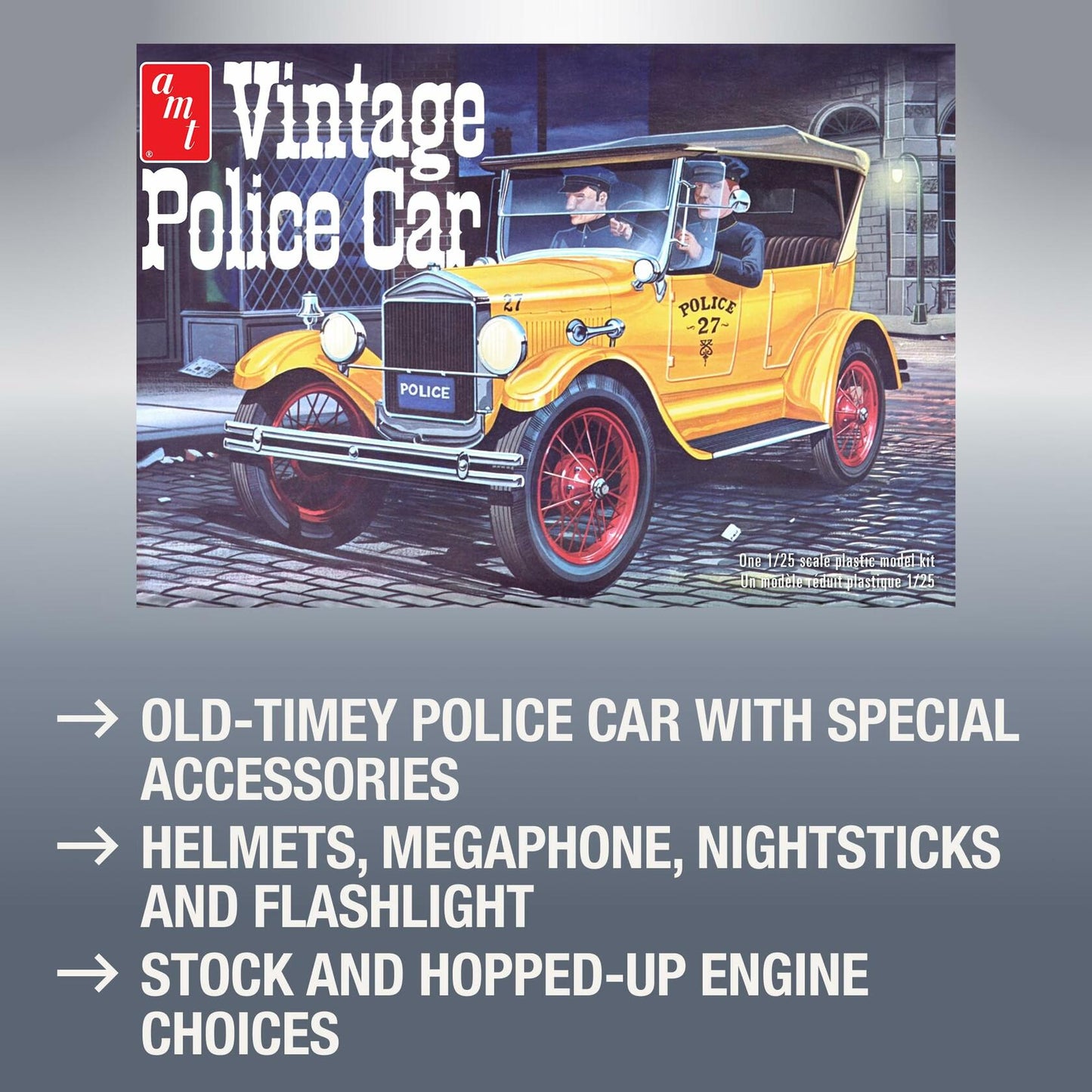 AMT 1927 Ford T Vintage Police Car 1/25 Scale Replica Plastic Model Kit, Black (AMT1182)