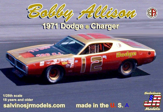 SJMBADC1971D 1 by 25 Scale Bobby Allison 1971 Dodge Charger Flathood Plastic Model Kit