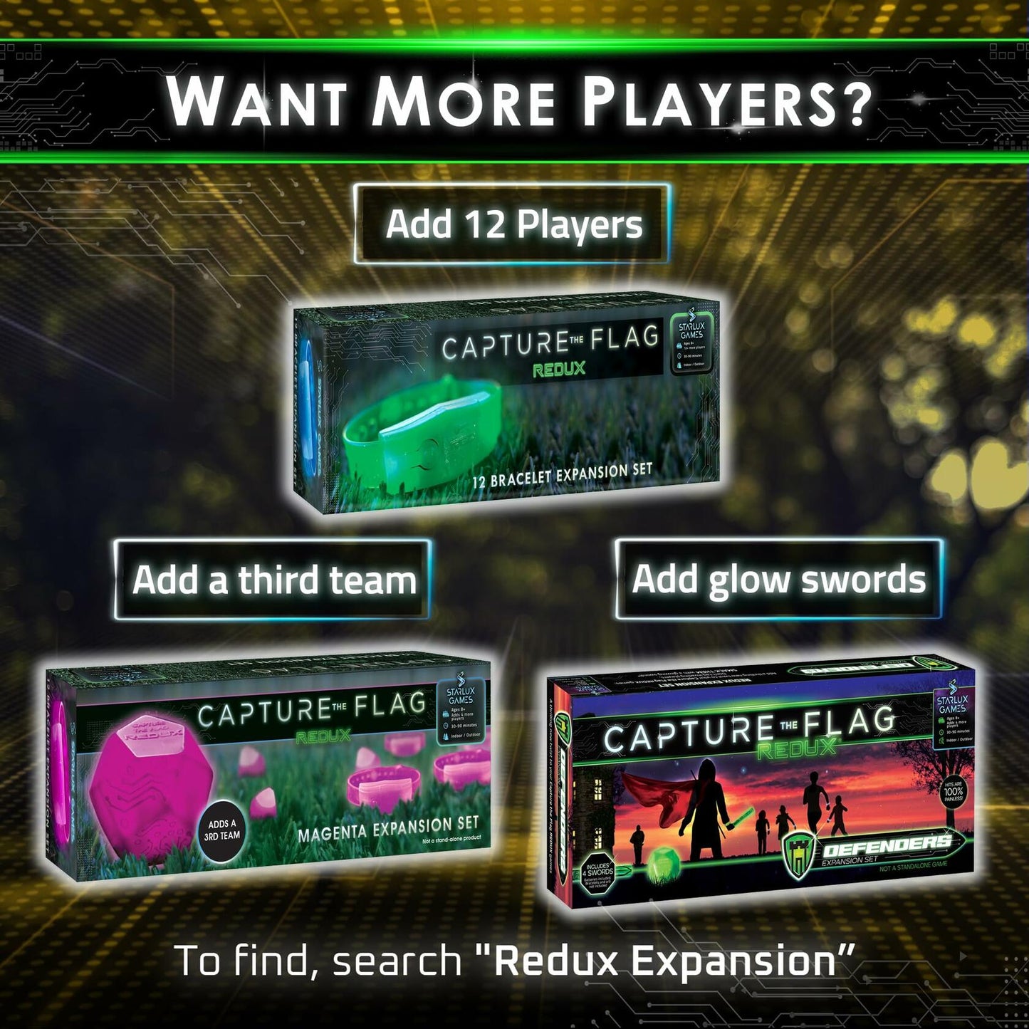 Redux: The Original Glow in The Dark Capture The Flag Game | Ages 8+ | Outdoor Games for Kids and Teens | Glow in the Dark Games | Sports Gifts for Boys | Alternative to Laser Tag Guns & Flag Football