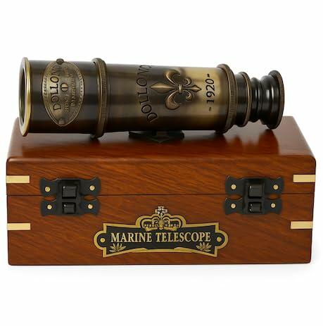 1920 Marine Telescope - Vintage Brass Spyglass with Wooden Box | 15” Antique Nautical Telescope - Pirate & Explorer Collectible | Handheld Monocular for Bird Watching, Sailing & Décor