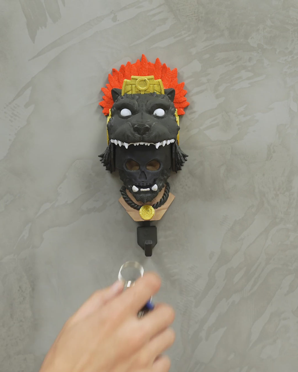 Jaguar Warrior Key Holder 3D Printed Wall Mount Tribal Mask Organizer Decor Art