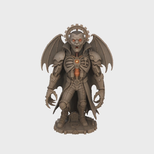 Sculpture imprimée en 3D d'un fan art steampunk de Dracula – Vampire gothique mécanique
