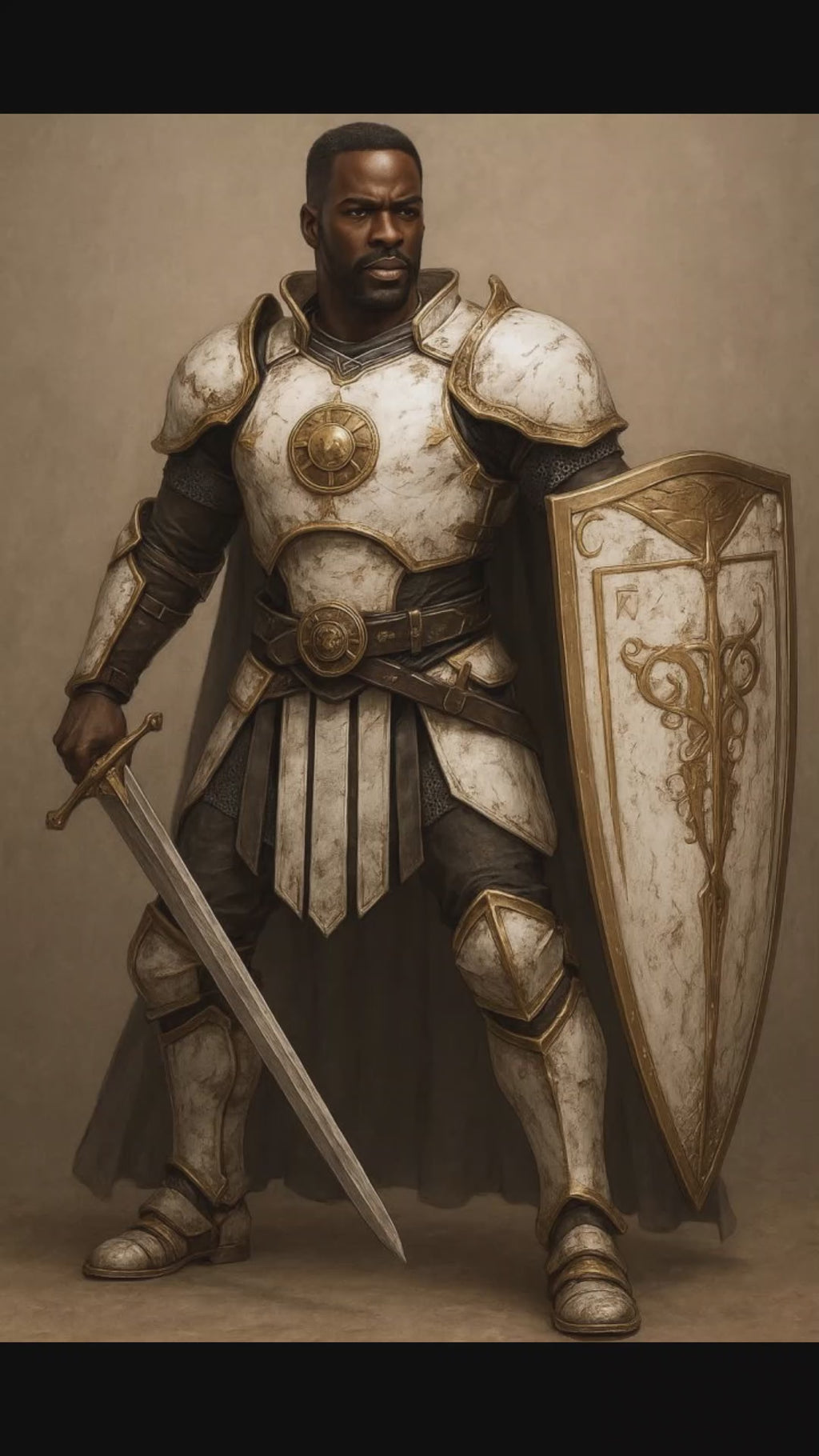 Modèle 3D haute résolution d'un chevalier page en armure médiévale fantastique.