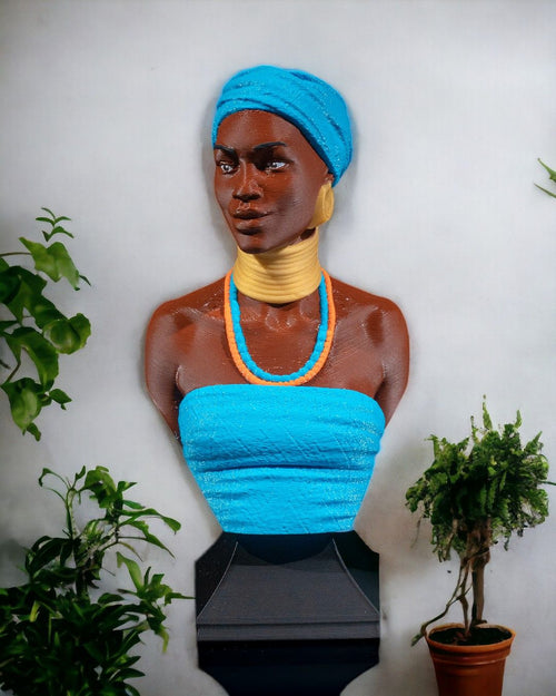 7in 3D Printed African Woman Bust Statue Sculpture Home Decor Art